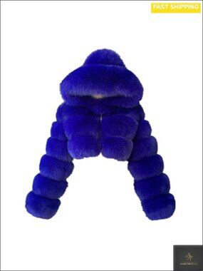 Women's Faux Fur Short Hooded Coat Long Sleeve Fluffy Jacket